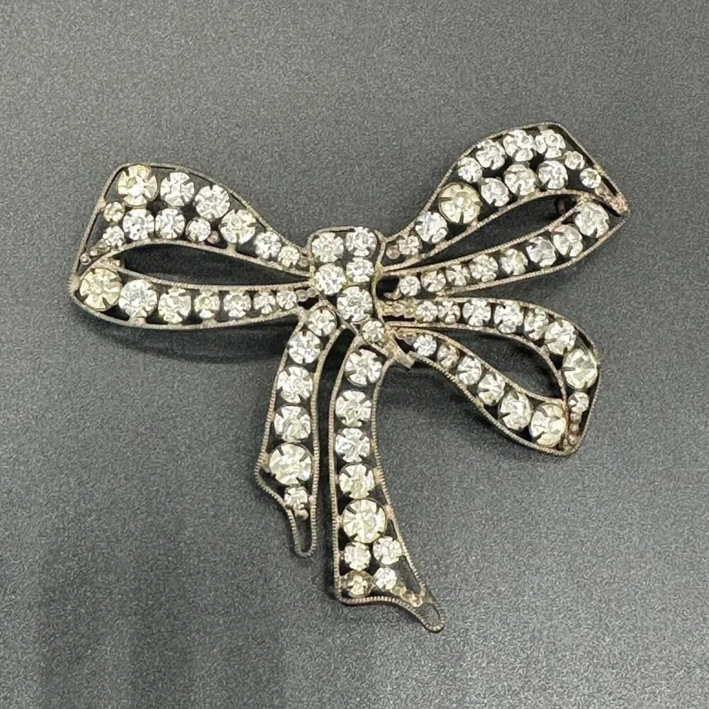 Antique Victorian Rhinestone Bow Pendant Hair Accessory Statement Vintage - Picture 2 of 11